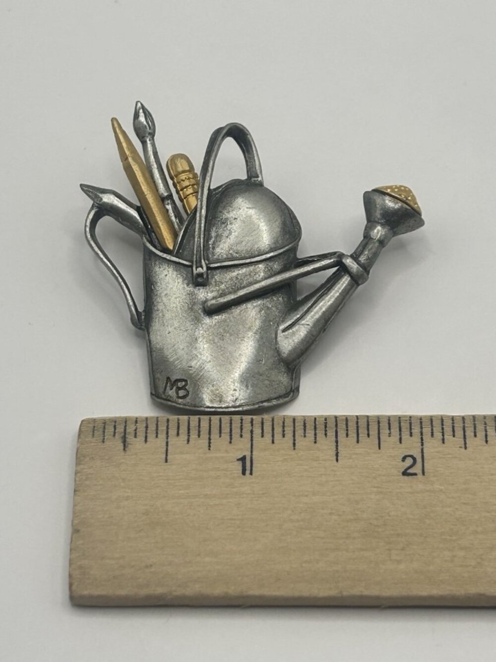 Marjolein Basin Silvertone Watering Can Brooch Goldtone Pencil & Paintbrush Gift - Picture 6 of 9